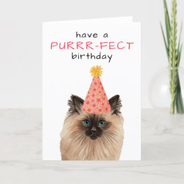 PURR Birthday Cat water color Birthday Card Tack Kort