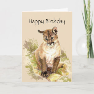 Purr Birthday, Cougar, Puma, Mountain Lejon Ca Kort