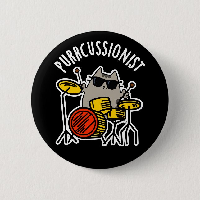 Purr-cussionist Funny Drummer Cat Pun Mörk BG Knapp (Framsida)