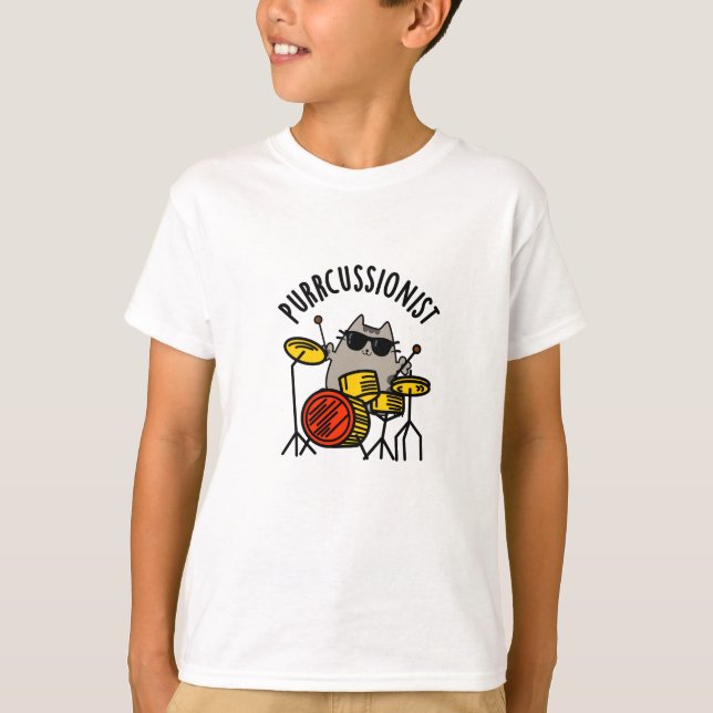 Purr-cussionist Funny Drummer Cat Pun T Shirt (Framsida)