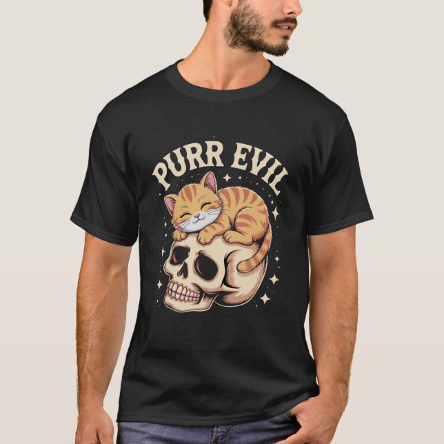 Purr Evil Cat Skull Design, Cute Goth Catcore Aest T Shirt (Framsida)