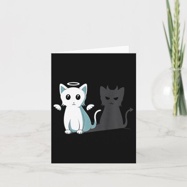 Purr Evil Djävulen Cat Happy halloween Cat Angel D Kort (Framsida)