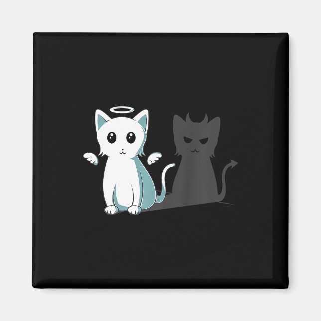 Purr Evil Djävulen Cat Happy halloween Cat Angel D Magnet (Framsidan)