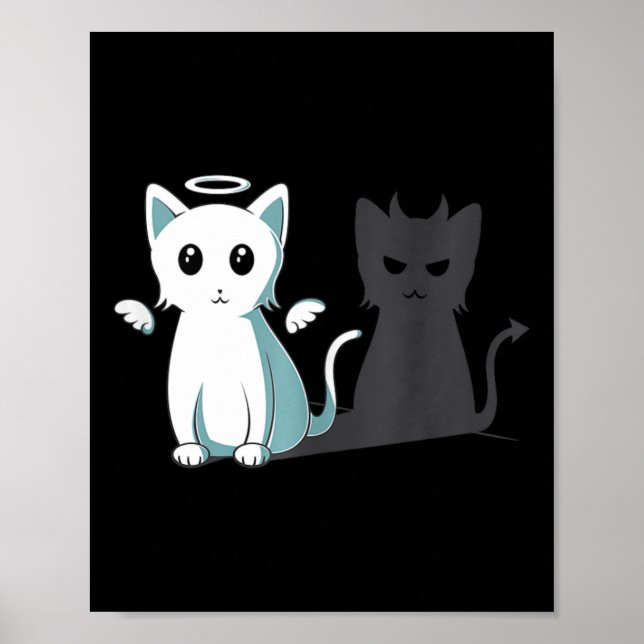 Purr Evil Djävulen Cat Happy halloween Cat Angel D Poster (Framsidan)