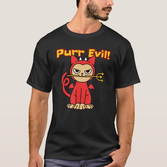 Purr Evil I Love Cats  & Cute Devil Cat T Shirt (Framsida)