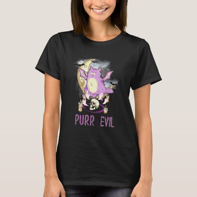Purr Evil  Let's Summon Demons Pastel Goth Occult  T Shirt (Framsida)