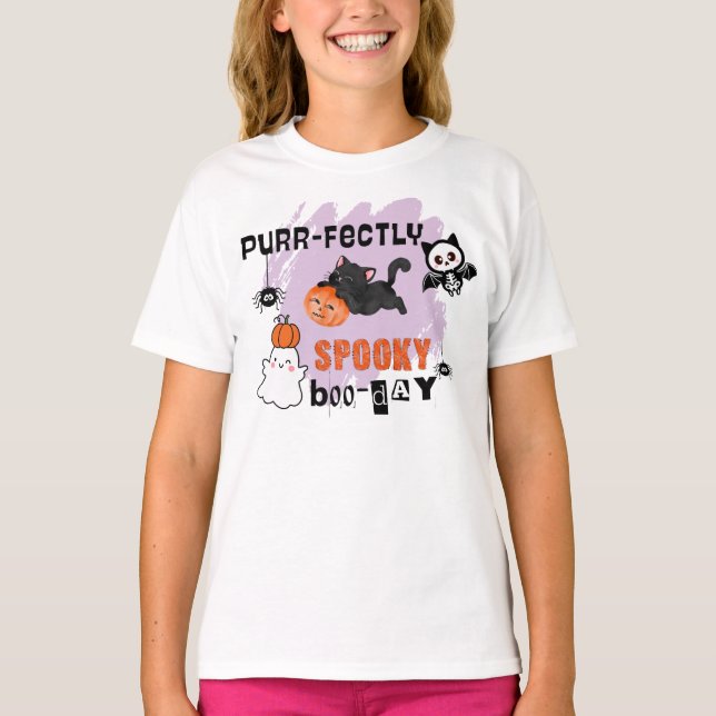 Purr-Fack Spooky Boo-day Cat Halloween Birthday T Shirt (Framsida)