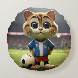 "Purr-fect Anfallare: Den 3D-fotbollskatten" Rund Kudde
