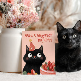 Purr-Fect Black Cat Cute Kattdjur Rosa Birthday Vykort