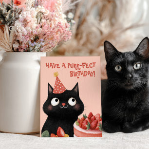 Purr-Fect Black Cat Cute Kattdjur Rosa Birthday Vykort