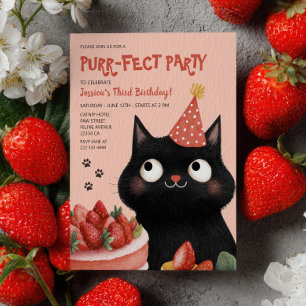 Purr-Fect Black Cat Cute Kids’ Födelsedagsfest Inbjudningar