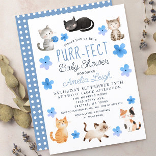 Purr-Fect Cute Cats Blommigt Boy Shower Inbjudningar