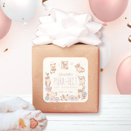 Purr-Fect Cute Cats Blommigt Girl 1 Birthday Fyrkantigt Klistermärke