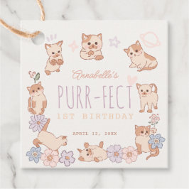 Purr-Fect Cute Cats Blommigt Girl 1 Birthday Gåvor Etiketter