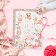 Purr-Fect Cute Cats Blommigt Girl Baby Shower