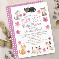 Purr-Fect Cute Cats Blommigt Girl Baby Shower
