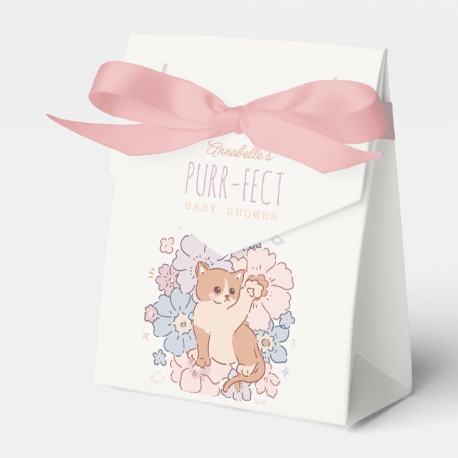 Purr-Fect Cute Cats Blommigt Girl Baby Shower Presentaskar (Framsidan Sidan)