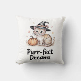 Purr-Fect Dreams Cute Cat med Pumpkin Halloween Kudde