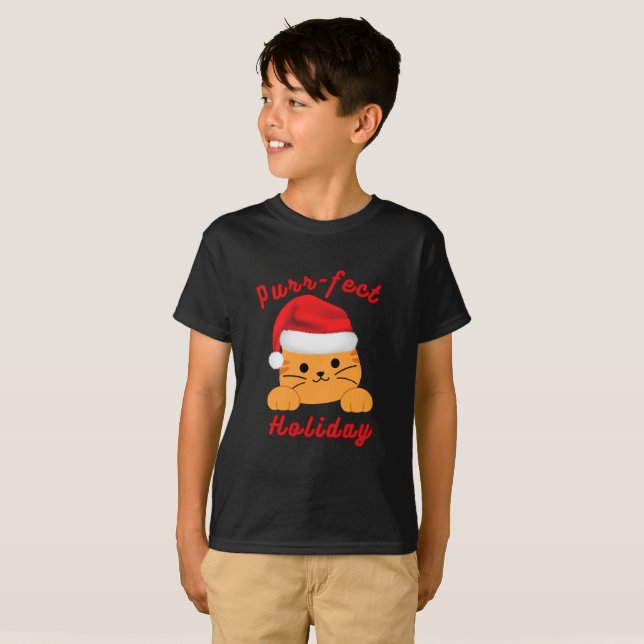 Purr‑fect Holiday Cat Christmas Shirt T Shirt (Hel framsida)