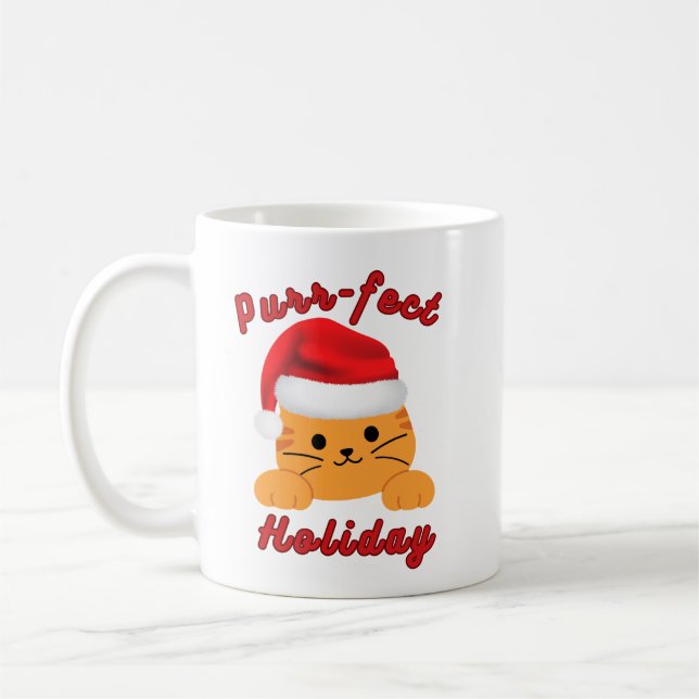 Purr‑fect Holiday Christmas Cat Lover Mug  Kaffemugg (Vänster)
