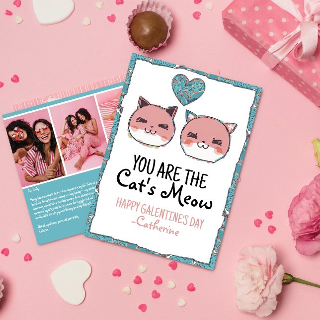 Purr-Fect Kärlek Cats Meow Galentine's Day Julkort (Skapare uppladdad)