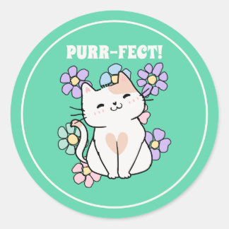 PURR-FECT! Mjölkfett med blommor Runt Klistermärke