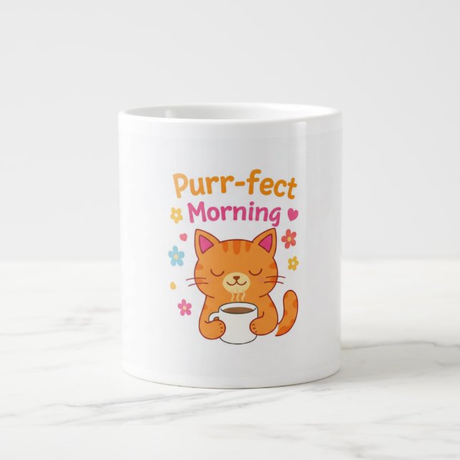 Purr-fect Morning Cat Coffee Mug – Cute Cat Lover  Jumbo Mugg (Framsidan)