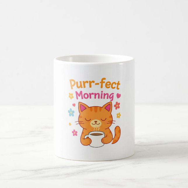 Purr-fect Morning Cat Coffee Mug – Cute Cat Lover  Kaffemugg (Center)