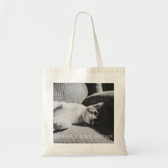 "Purr-Fect Movie Partner" Cat Tote Bag Tygkasse (Framsidan)