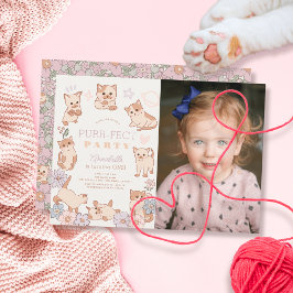 Purr-Fect Party Cats Blommigt 1:a födelsedagsfoto Inbjudningar