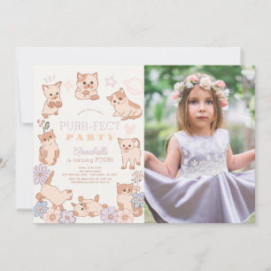 Purr-Fect Party Cats Blommigt Girl Birthday Photo Inbjudningar