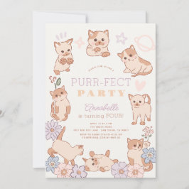 Purr-fect Party Cute Cats Blommigt Girl Birthday Inbjudningar