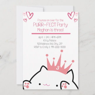 Purr-fect Princess Rosa Cat Girl Birthday Inbjudningar