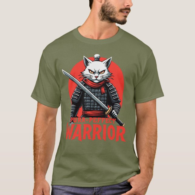 Purr-fect Samurai Warrior Cat - Fierce-Kattdjur T Shirt (Framsida)