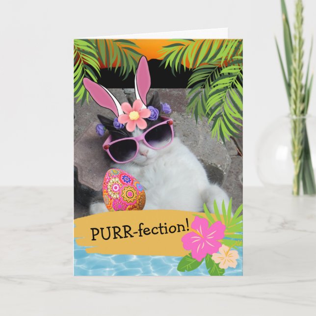 Purr-fection Hawaiian ThMeed Påsk Cat Kort (Framsida)