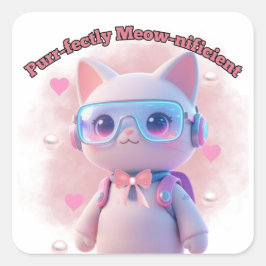 Purr-fectly Meow-nificient Cat Sticker Fyrkantigt Klistermärke