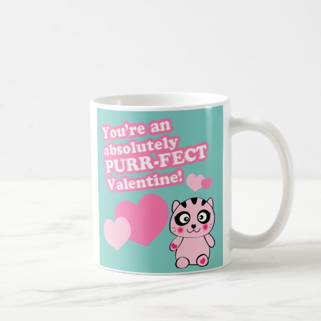 Purr-fekt Alla Hjärtans Dags Söt Katthälsning Kaffemugg (Höger)