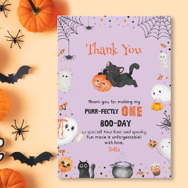 Purr-fekt födelsedag för katt på Halloween 1-årsda Tack Kort