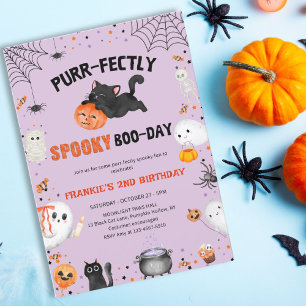 Purr-fekt kuslig födelsedag för katt Halloween Inbjudningar