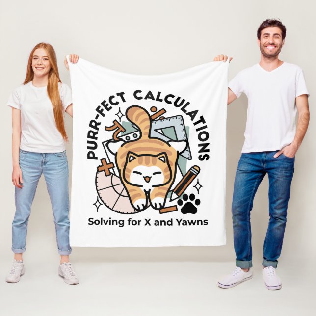 Purr-fekta Beräkningar – Rolig Math Katt Design Fleecefilt (På plats)