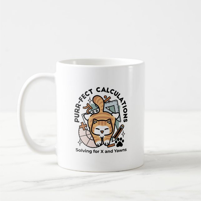 Purr-fekta Beräkningar – Rolig Math Katt Design Kaffemugg (Vänster)