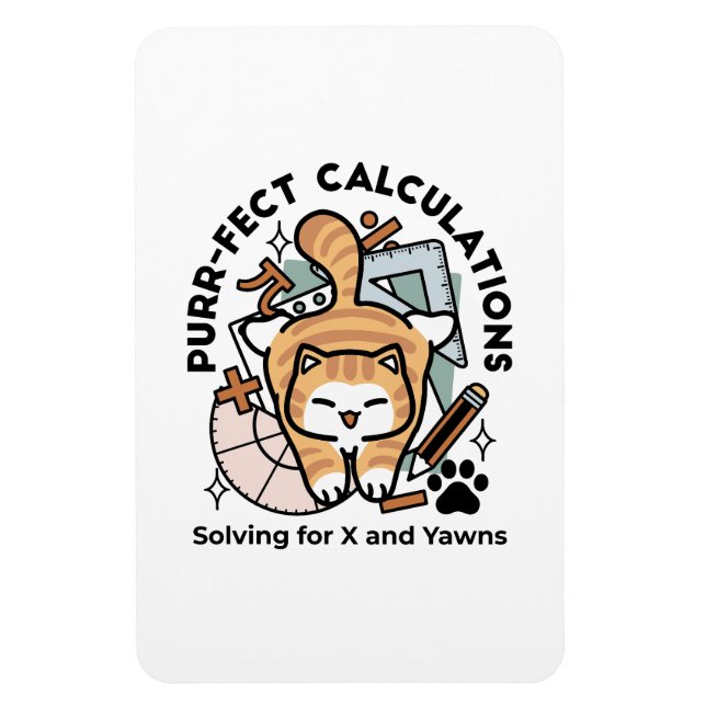 Purr-fekta Beräkningar – Rolig Math Katt Design Magnet (Vertikal)
