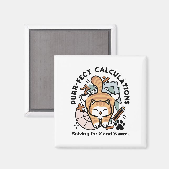 Purr-fekta Beräkningar – Rolig Math Katt Design Magnet (Front/Back)