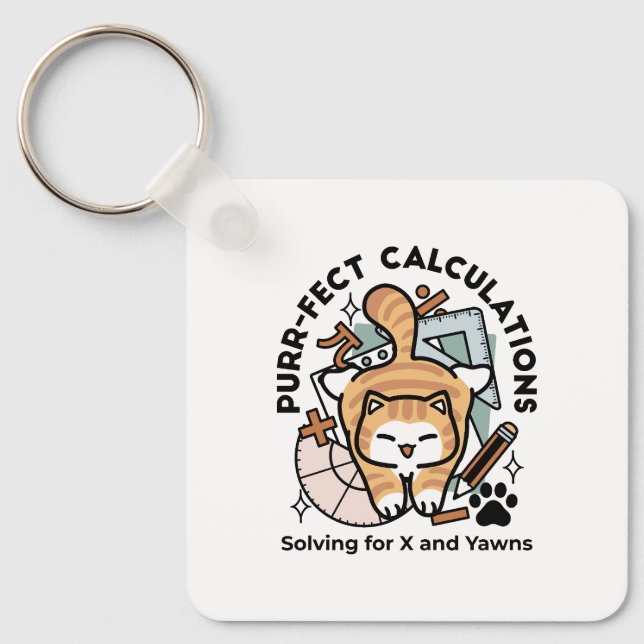 Purr-fekta Beräkningar – Rolig Math Katt Design Nyckelring (Framsida)