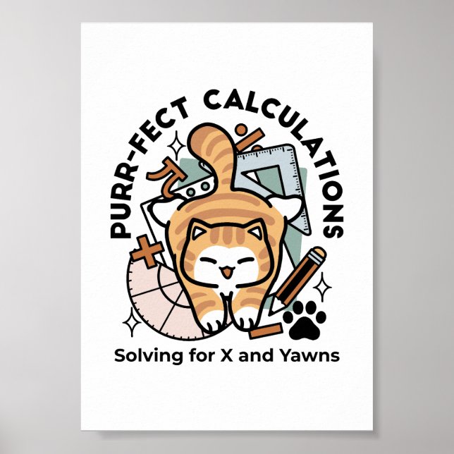 Purr-fekta Beräkningar – Rolig Math Katt Design Poster (Framsidan)