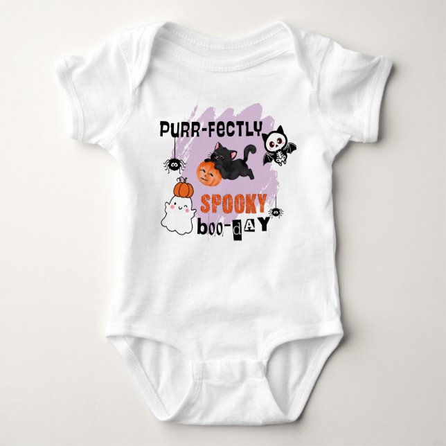Purr-Fully Spooky Boo-day Halloween 1 Birthday T Shirt (Framsida)