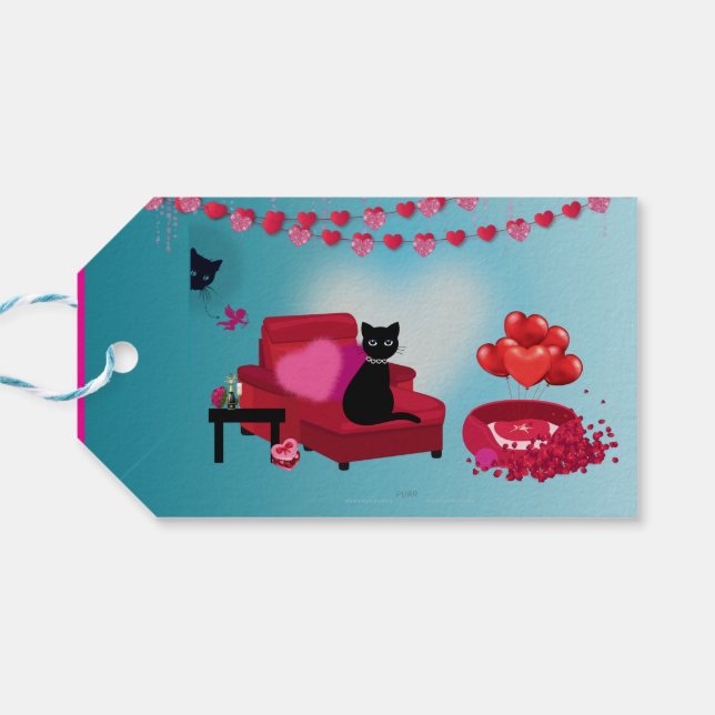 Purr Kärlek - Cupid - Cat Gift Bag Presentetikett (Baksidan Horisontell)