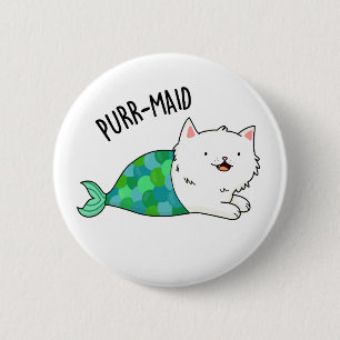 Purr-maid Funny Kattunge Sjöjungfru Pun Knapp