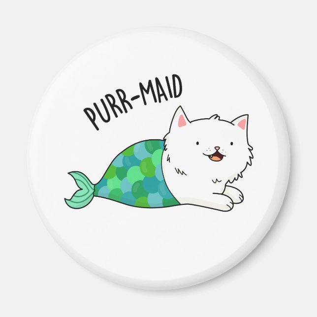 Purr-maid Funny Kattunge Sjöjungfru Pun Magnet (Framsidan)
