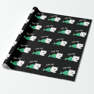 Purr-maid Funny Kattunge Sjöjungfru Pun Mörk BG Presentpapper